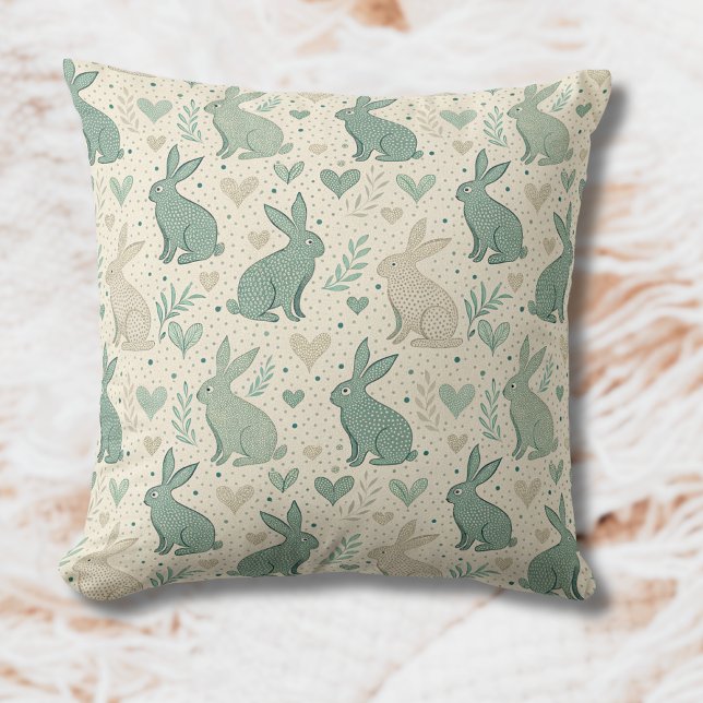 Vintage Simple Bunny Silhouettes Hearts Pattern Kussen (Creator heeft geüpload)