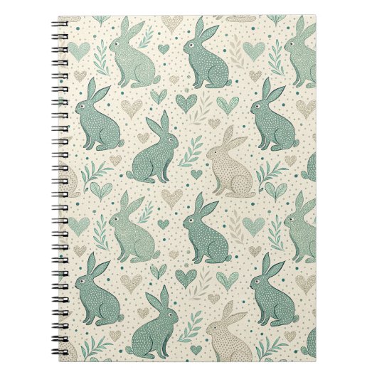 Vintage Simple Bunny Silhouettes Hearts Pattern Notitieboek (Voorkant)