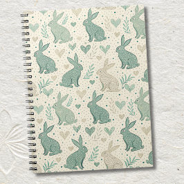 Vintage Simple Bunny Silhouettes Hearts Pattern Notitieboek