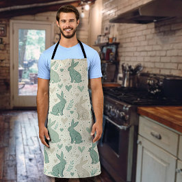 Vintage Simple Bunny Silhouettes Hearts Pattern Schort