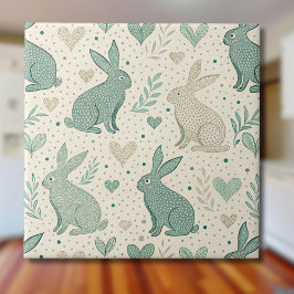 Vintage Simple Bunny Silhouettes Hearts Pattern Tegeltje