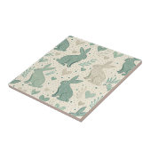 Vintage Simple Bunny Silhouettes Hearts Pattern Tegeltje (Zijkant)