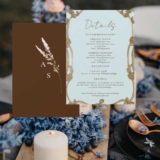 Vintage Simply Icy Blue Wedding Details Enclosure Kaart