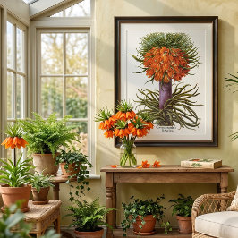 Vintage Sinaasappel Fritillaria Bloemen Basilius B Poster