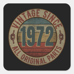 VINTAGE SINDS 1972 ALLE ORIGINELE ONDERDELEN VIERKANTE STICKER