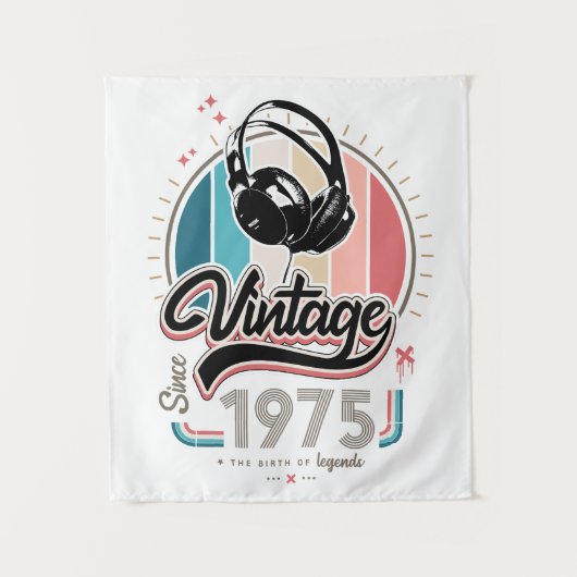 Vintage sinds 1975 hoofdtelefoons wandkleed (Voorkant)