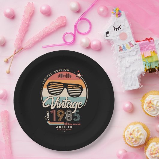 Vintage sinds 1985 papieren bordje (Feest)