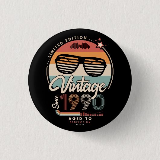 Vintage sinds 1990 ronde button 3,2 cm (Voorkant)