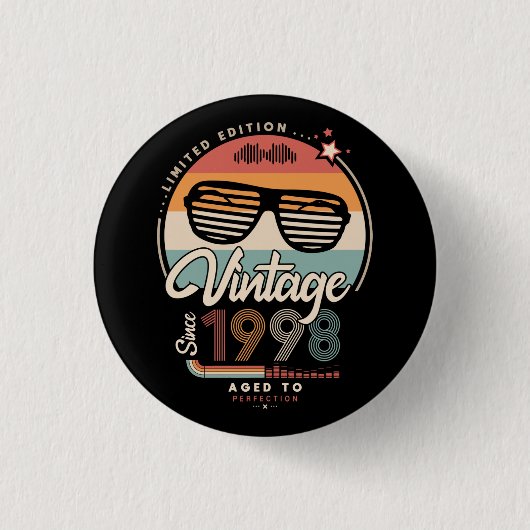 Vintage sinds 1998 ronde button 3,2 cm (Voorkant)