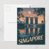 Vintage Singapore Travel Poster Skyline Moon Briefkaart (Voorkant / Achterkant)