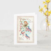 Vintage Singing Birds Birthday Kaart (Gele Bloem)