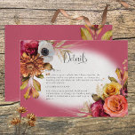 Vintage - Sint-janskruid & Fuchsia - Details Kaart<br><div class="desc">Dit vintage bruiloft is voorzien van mooie fuchsia,  goud,  roest,  witte,  en perzikkleurige florale hoekarrangementen met droge grassen op een pijnlijke,  roze en witte achtergrond van fuchsia. Deze rijke,  juwelen tonen zijn perfect voor zomer- en valbruiloften. Creëer door Simply Farmhouse Press.</div>