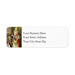 Vintage Sint-Nicolaas met kinderen op kerstmis Etiket