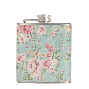 Vintage sjofel elegant bloemen blauwgroen girly el heupfles