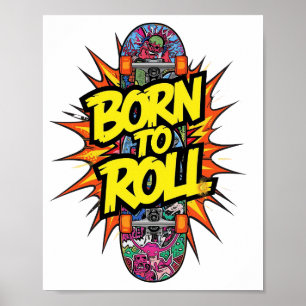 Vintage Skateboard "Born to Roll" Grafisch Poster