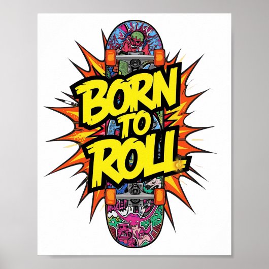 Vintage Skateboard "Born to Roll" Graphic Poster (Voorkant)
