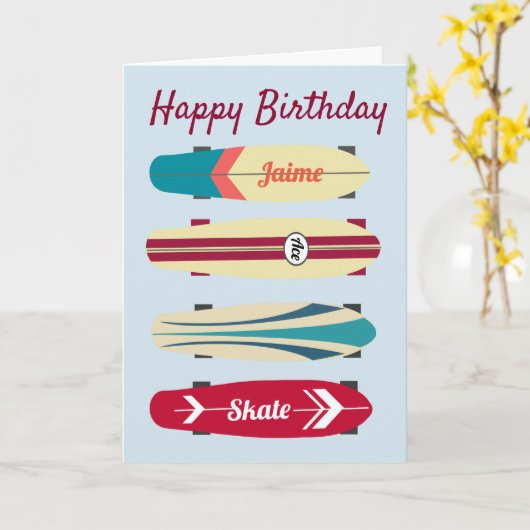 Vintage Skateboards Kaart (Gele Bloem)