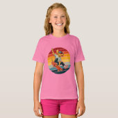 Vintage Skater Dog in Retro Circle T-shirt (Voorkant volledig)