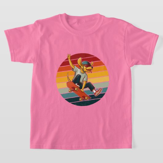 Vintage Skater Dog in Retro Circle T-shirt (Laagn)