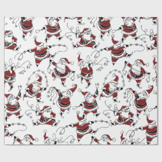 Vintage Skating Santa Christmas Wrapping Paper Cadeaupapier