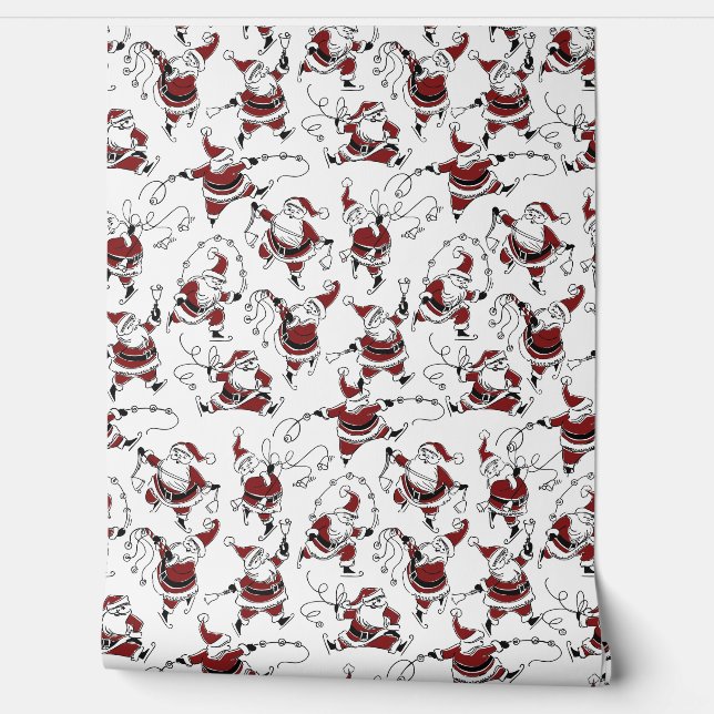 Vintage Skating Santa Wallpaper Behang (Afrollen)