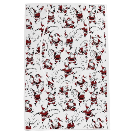 Vintage Skating Santa with Bells Medium Cadeauzakje (Voorkant)