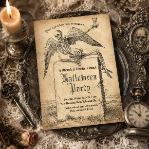 Vintage Skelet Grafsteen Gotische Halloween Feest Kaart