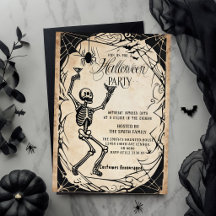 Vintage Skelet Halloween Feest Uitnodiging Goth