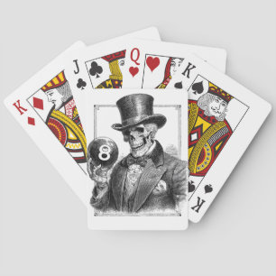 Vintage Skelet met Hoge Hoed en 8-Bal Pokerkaarten