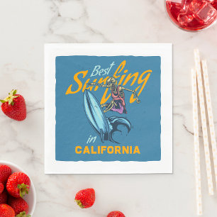 Vintage skelet surfen op Californië strand Servet