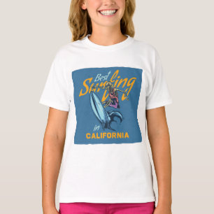 Vintage skelet surfen op Californië strand T-shirt