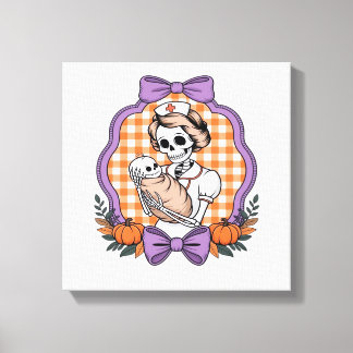 Vintage Skelet Verpleegster en Baby � Schattig Hal Canvas Afdruk