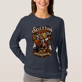 Vintage Skeleton Coffee Club Dood Uitgeput Hallowe T-shirt