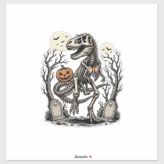 Vintage Skeleton Dinosaur Halloween Graveyard Desi Sticker (Vel)