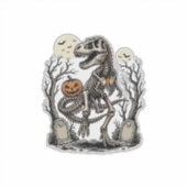 Vintage Skeleton Dinosaur Halloween Graveyard Desi Sticker (Voorkant)