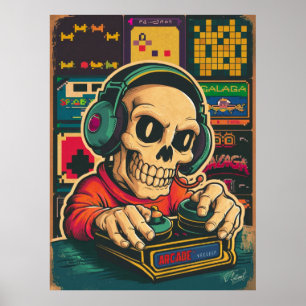 Vintage Skeleton Gaming Liefhebber  Poster