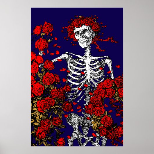 Vintage Skeleton & Roses Poster (Voorkant)
