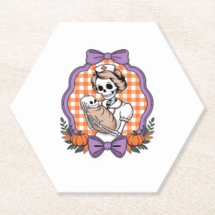 Vintage Skeletverpleegster en Baby � Schattige Hal Kartonnen Onderzetters