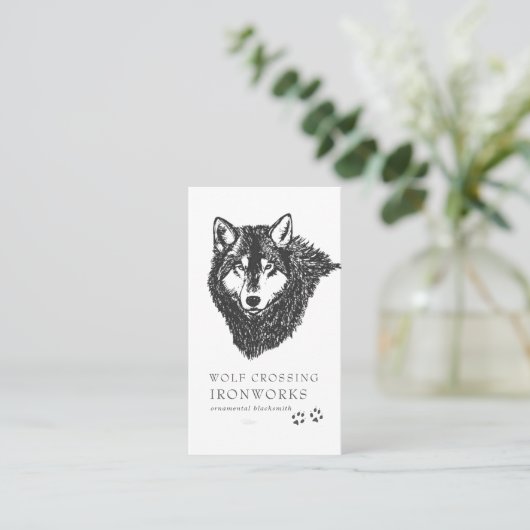 Vintage Sketch Wolf Visitekaartje (Staand voorkant)