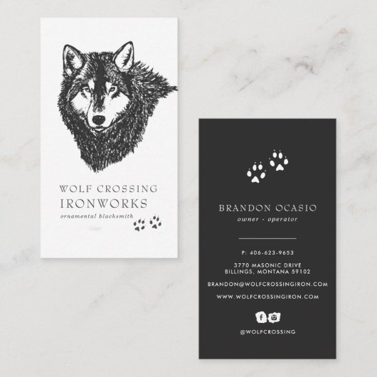 Vintage Sketch Wolf Visitekaartje (Voorkant / Achterkant)