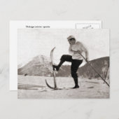Vintage ski-afbeelding, Houten ski's, eenpool Briefkaart (Voorkant / Achterkant)