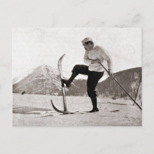 Vintage ski-afbeelding, Houten ski's, eenpool Briefkaart (Voorkant)