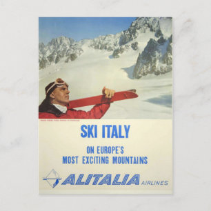 Vintage Ski Italië Reis Alitalia Airlines Briefkaart