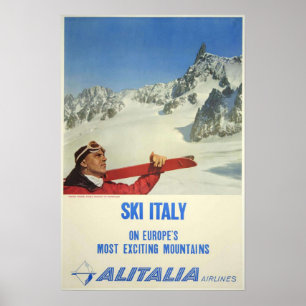 Vintage Ski Italië Reis Alitalia Airlines Poster