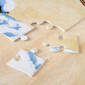 Vintage Ski Poster, Ski jumper en dennenbomen Legpuzzel (Zijkant)