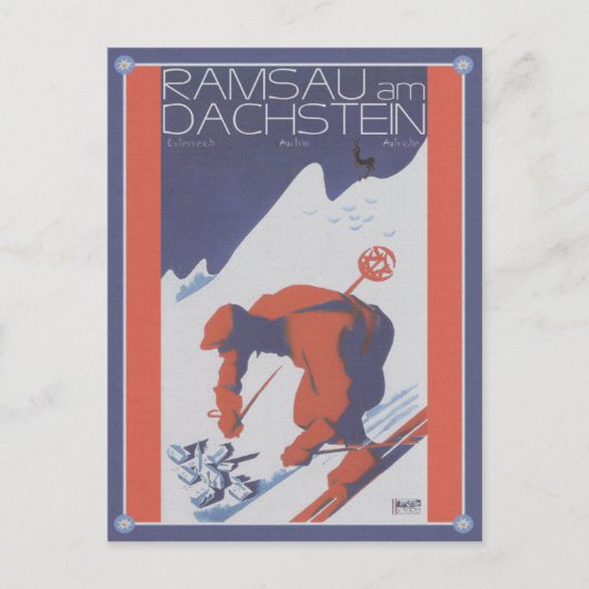 Vintage Ski Ramsau am Dachstein Briefkaart (Voorkant)