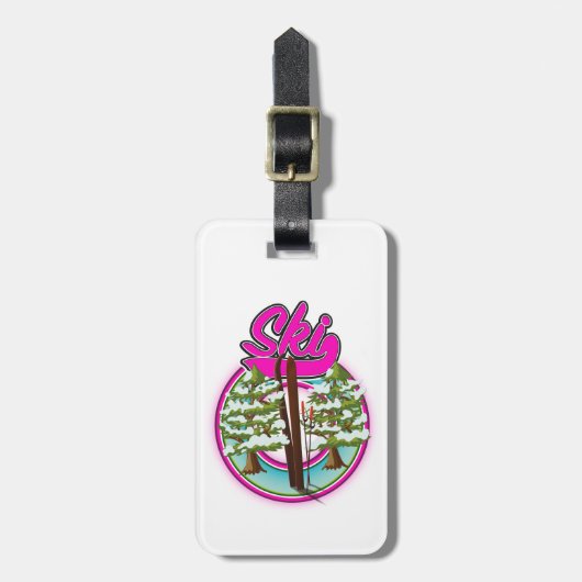 vintage ski roze logo bagagelabel (Voorkant verticaal)