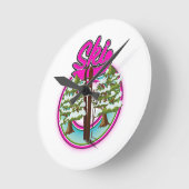 vintage ski roze logo ronde klok (Hoek)