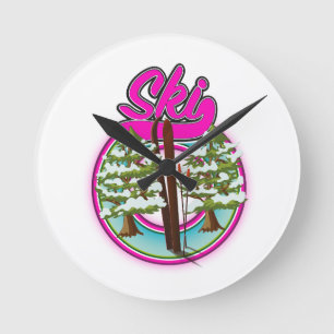 vintage ski roze logo ronde klok