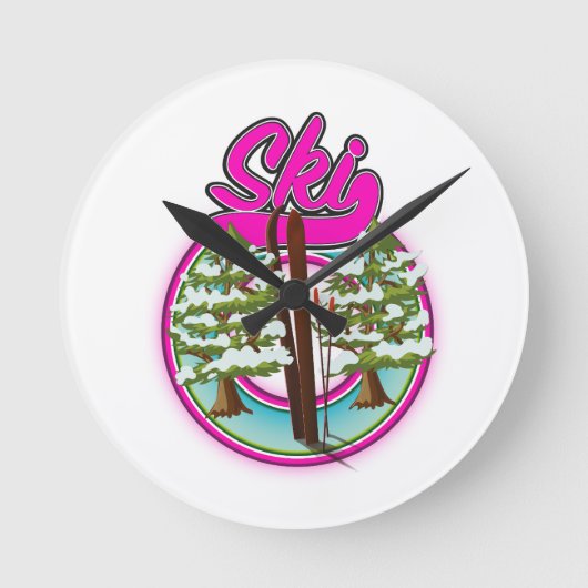 vintage ski roze logo ronde klok (Voorkant)
